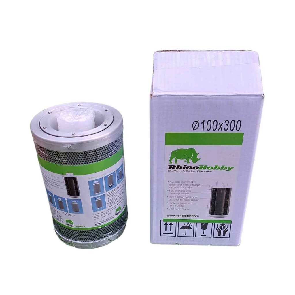 Aktivkohlefilter 100mm x 300mm | Rhino Hobby 225 | 100mm Flansch | 150 - 300m³/h