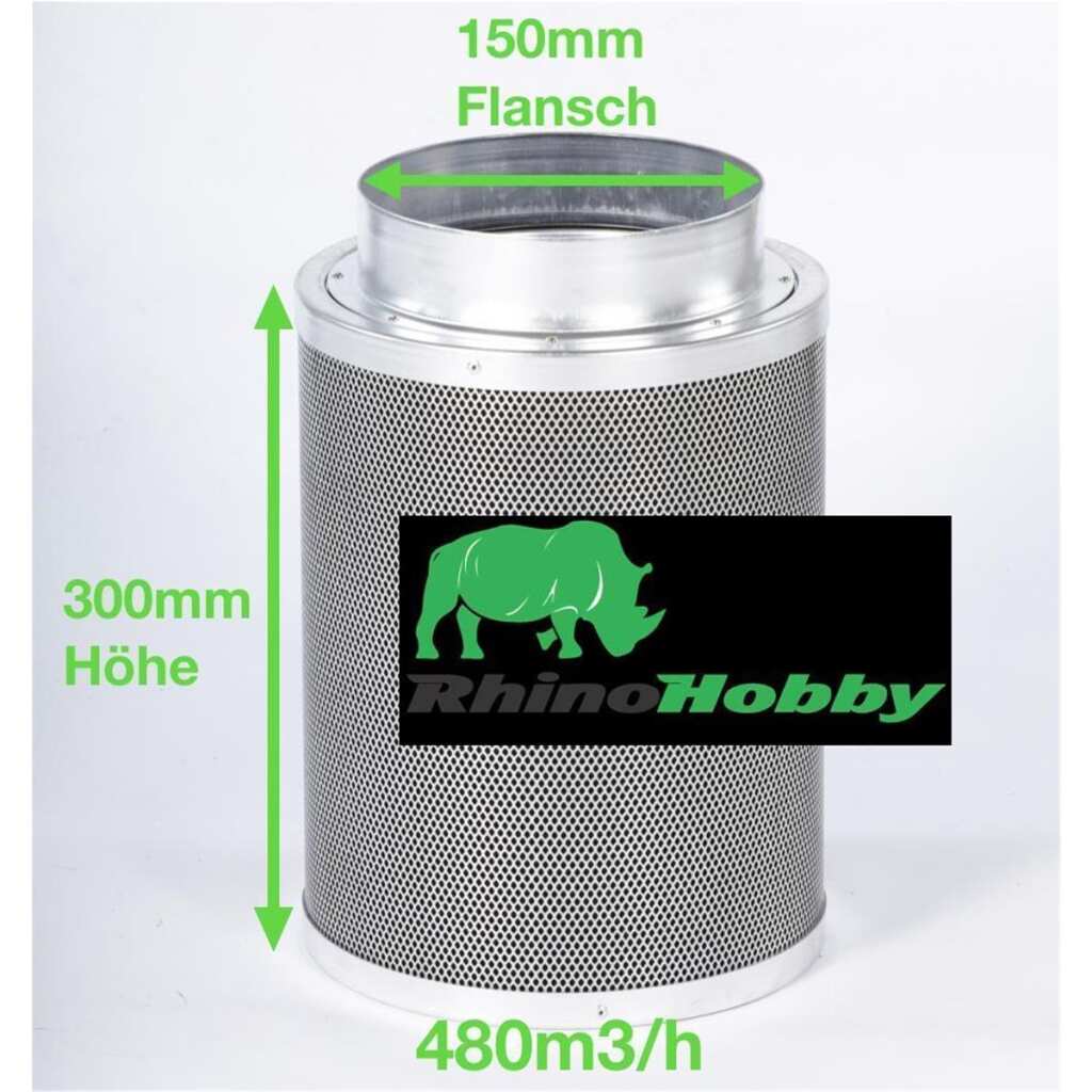 Aktivkohlefilter 150mm x 300mm | Rhino Hobby 500 | 150mm Flansch | 425 - 600m³/h
