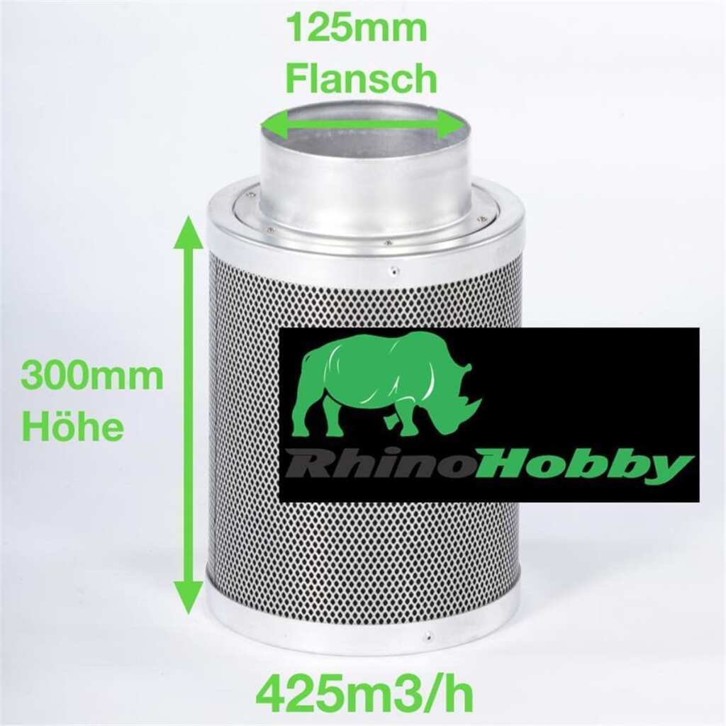 Aktivkohlefilter 125mm x 300mm | Rhino Hobby 350 | 125mm Flansch | 300 - 425 m³/h