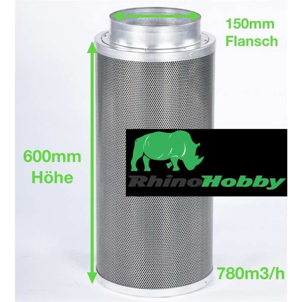 Aktivkohlefilter 150mm x 600mm | Rhino Hobby 700 | 150mm Flansch | 600 - 800m³/h