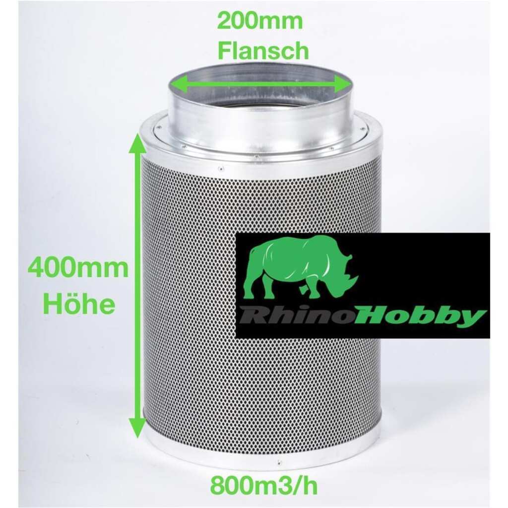 Rhino Hobby 800 | Ø200mm | 700 - 900m³/h | Aktivkohlefilter 200mm x 400mm