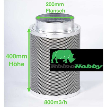 Rhino Hobby 800 | Ø200mm | 700 - 900m³/h | Aktivkohlefilter 200mm x 400mm