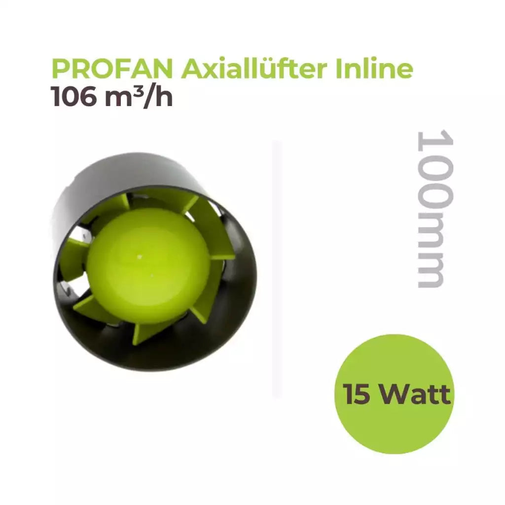 Garden Highpro - Abluft Lüfter Ø100mm - 106 m³/h - 15 Watt - Axiallüfter Inline