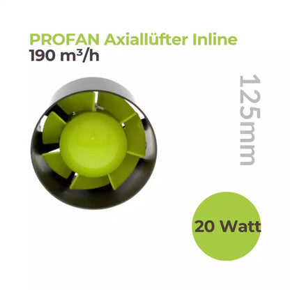 Garden Highpro Abluft Lüfter Ø125mm - 200 m³/h - 20 Watt - Axiallüfter Inline